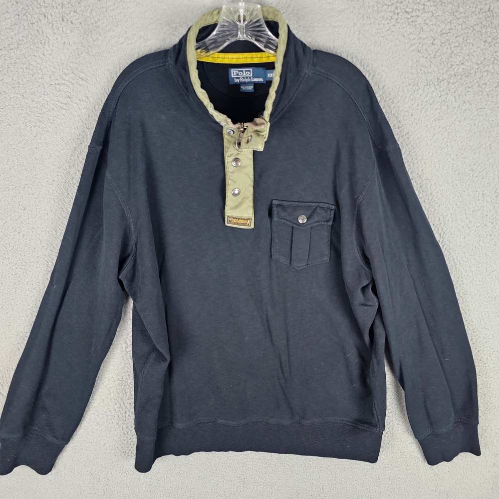Polo Ralph Lauren Sweatshirt Mens XXL Quarter Zip Snap Mock Neck Talon Vintage
